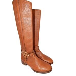 Tory Burch Amanda Brown Pebbled Leather Knee High Zip Riding Boots - Size 7